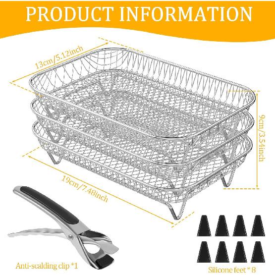 Air Fryer Rack Accessories for Ninja Dual Basket, 3 Layers, 304 Stainless Steel Stackable Bacon Air Fryer Accessories for Ninja AF300UK,