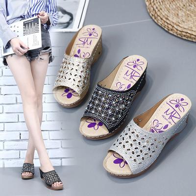 Summer New Women's Sandals and Slippers High Heel Embroidery Large Casual Hollow Out Women's Shoes