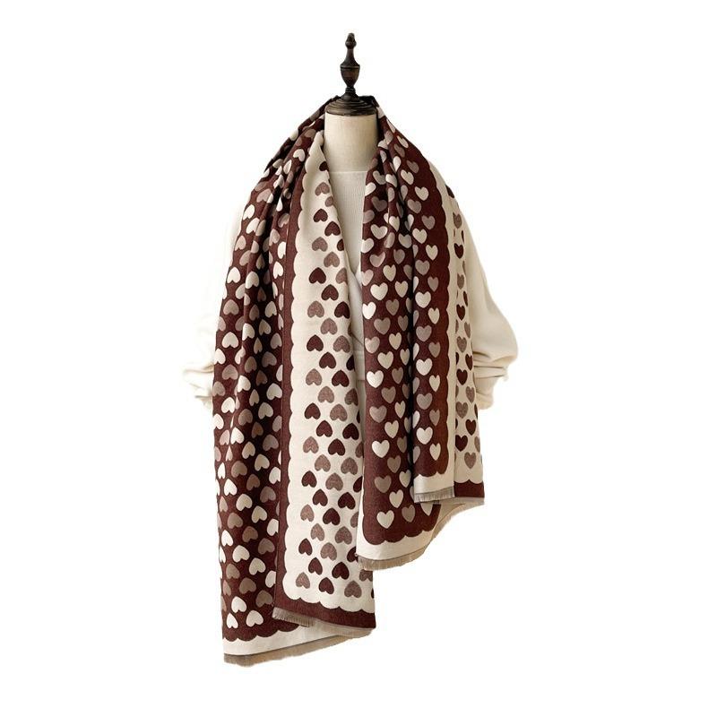 Cute peach heart warm imitation cashmere atmosphere thickened shawl women autumn and winter sweet student versatile scarf women