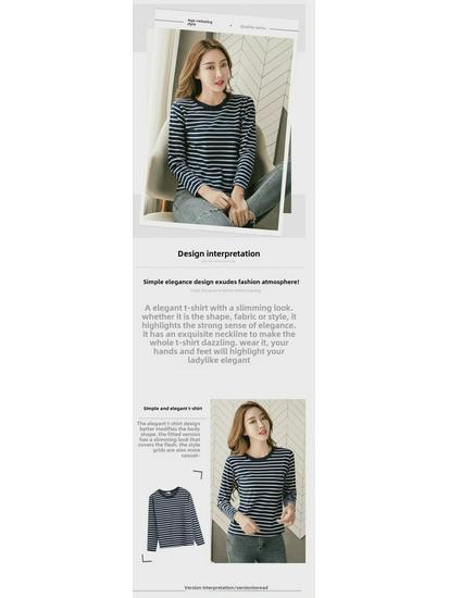 2024 Women's Loose-Fit Striped Long-Sleeve Cotton T-Shirt for Spring & Autumn, Age-Reducing, Plus-Size Slimming Top.