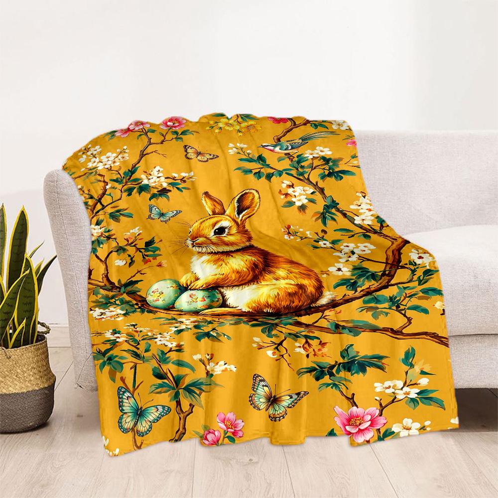 Easter Eggs And Bunnies Blanket,Suitable for Sofas, Offices, Travel, Living Rooms, Gifts To Relatives and Friends, Blanket,Suitable for All Seasons.