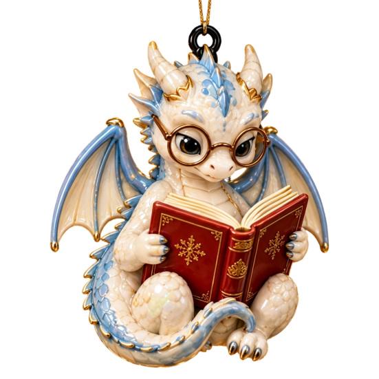 Whimsical Dragon Decor for Bookshelf Bookish Ornament, Fantasy Book Dragons Christmas Hanging Unique Acrylic Ornament Decoration, Gothic Pendant,