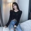 Chic Hollow Drawstring Knitted Sweater Women's Spring and Summer Small Sweet and Spicy Design Sense V-neck Lace-up Short Top