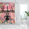 Three Funny Naughty Black Cat Shower Curtain Scratching The Wall With His Paws Fabric Bathroom Decor Set Hooks White And Black