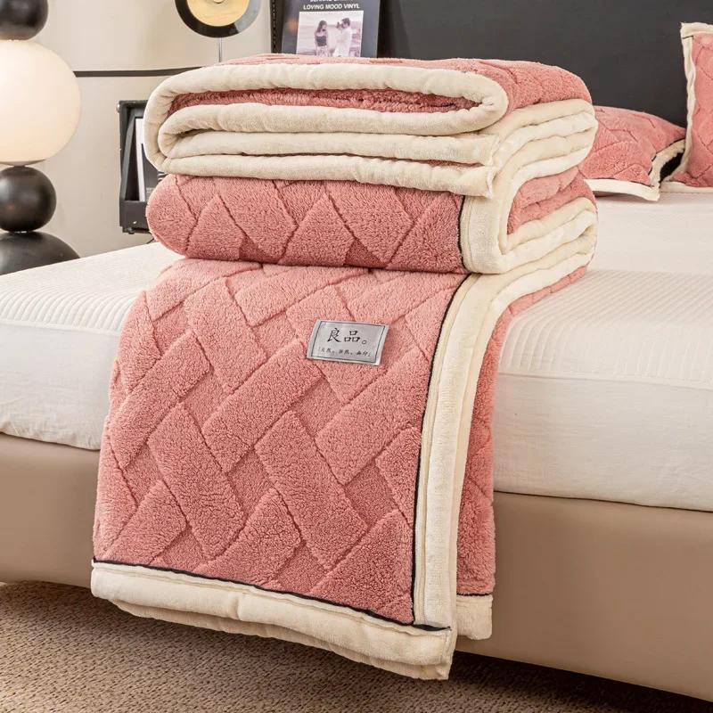 Modern And Simple Rabbit Hair Velvet Blanket Season Universal TMilk Coral Velvet Cover Blankethick Warm Office Nap Sofa Blanket