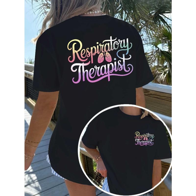 

European sizes Women s Respiratory Therapist T-Shirt - Pastel Art Nouveau Lungs Design, Comfort Fit Short Sleeve Casual Uniform 4XL чорний