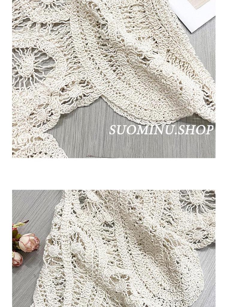 Retro Chic Crochet Crop Top: Sleeveless, Hollow Design 404