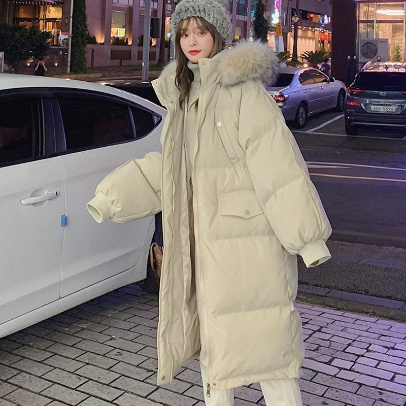 Long Down Jacket Women's New Medium and Long Cotton Jacket Thickened and Loose Hooded
