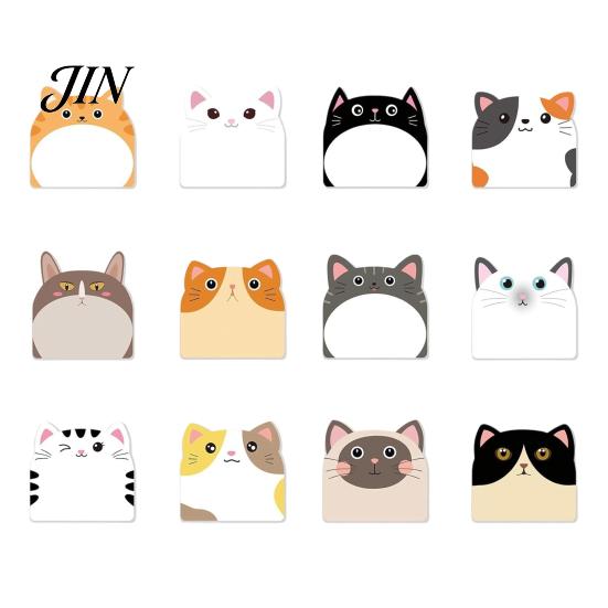 Paper Memo Pads 12Pcs/Set Cartoon Animal Self-Stick Note, 30 Sheets/Pad Self-adhesive Note Pad, Cat Pattern Notes Super Sticking Power Post