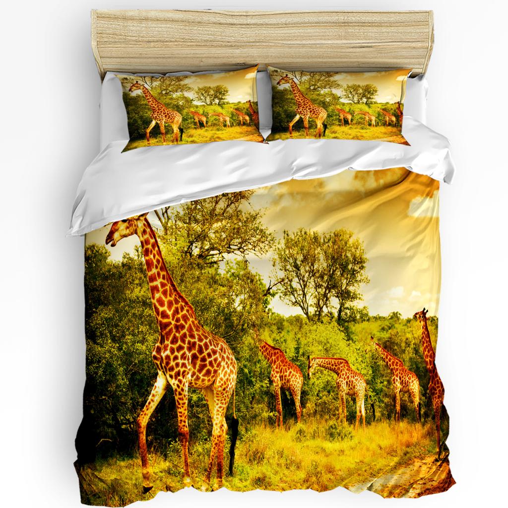 Africa Giraffe Tree Silhouette Dusk Duvet Cover Bed Bedding Set Home Quilt Cover Pillowcases Bedroom Bedding Set No Sheet