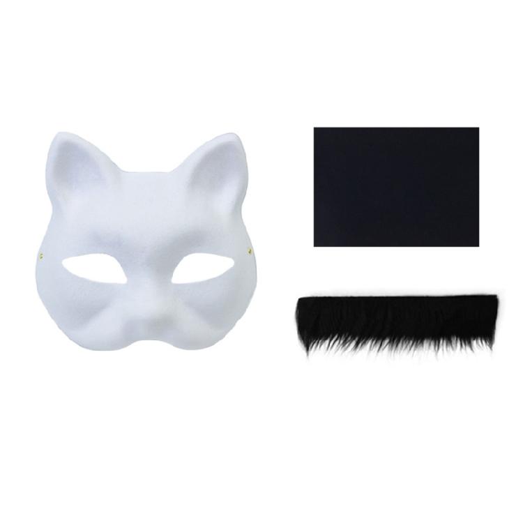 Animal Mask Set Unpainted Cats Mask Halloween Cosplay Mask Masquerade Mask Hand-Painted Foxes Mask with Furs