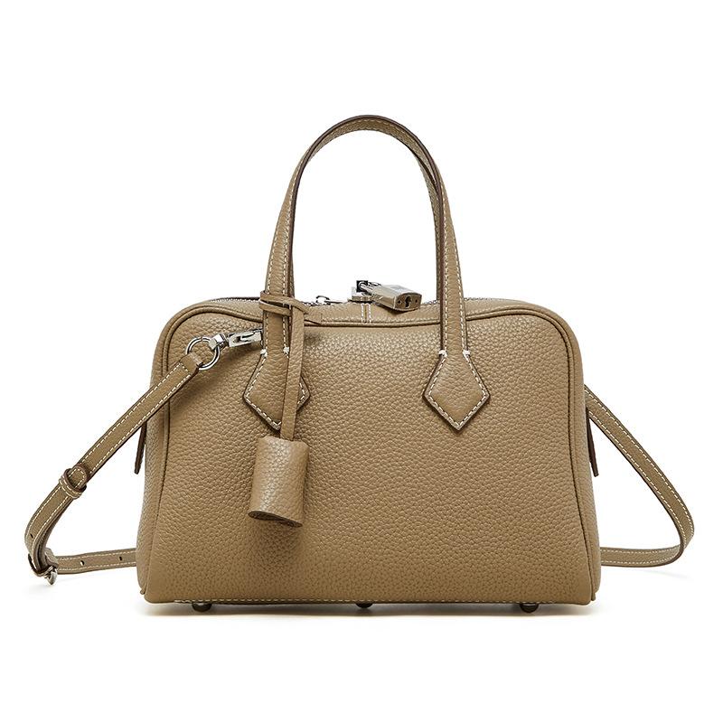 Imported TC Top Layer Cowhide Versatile Commuter Handbag Genuine Leather Boston Pillow Bag Textured Single Shoulder Women's Bag