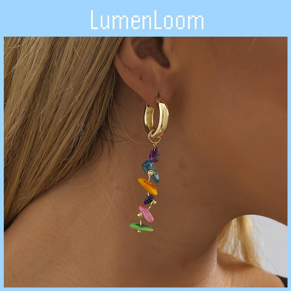 Colorful Plated Copper Earrings With Natural Stones Trendy Geometric Design For Women