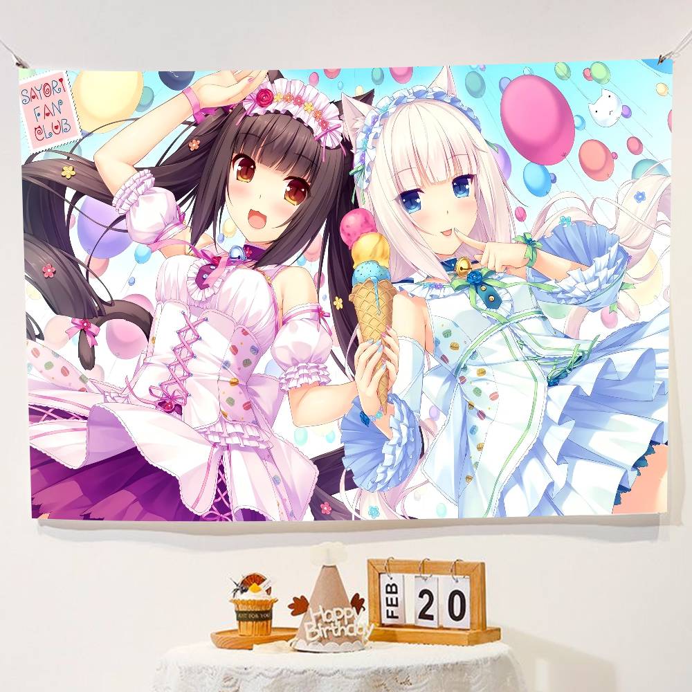 Anime Girl Cat Ear Maid Kawaii Banner Background Super Scene Decoration Banner Backdrop Baby Shower