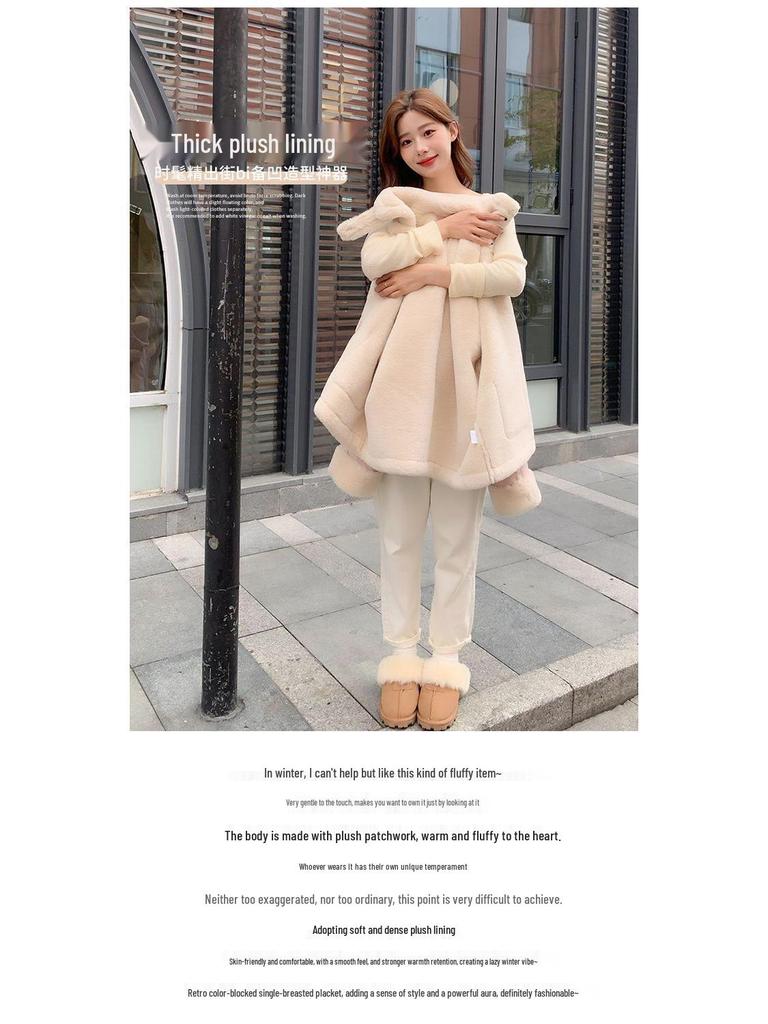 Women's 2025 Autumn Korean Style Lambswool Biker Jacket - Faux Suede, Fleece-lined, Thickened, Loose Fit