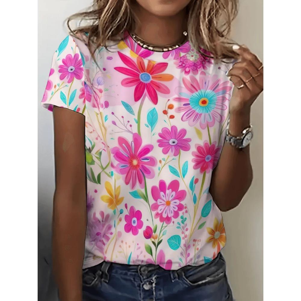 Summer Short Sleeved T-shirt Women's Casual Sports Top Cartoon 3D Printed Pattern Clothes