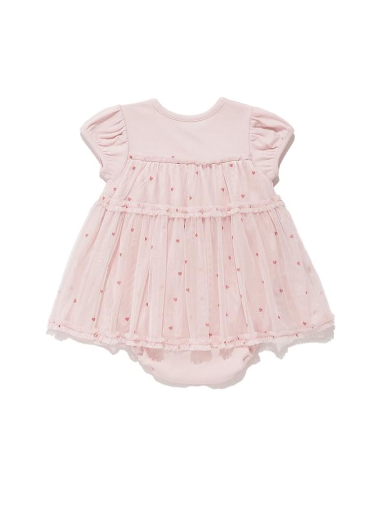 Gelato Pique Baby Heart Print Tulle PBCO254489 Size 70 Romper, PNK,