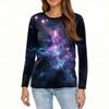 Women's Fashion Casual Slit Hem Round Neck Long Sleeve Loose Printed T,Shirt Ladies Top