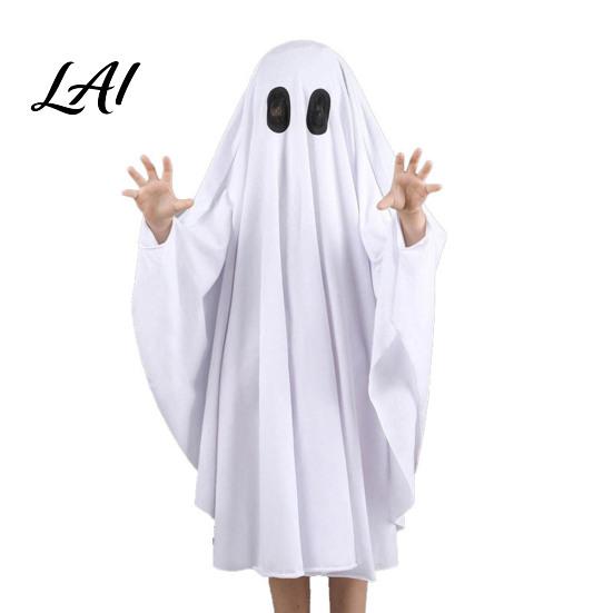 Costume Fantasma per Travestimento di Halloween per Bambini Adulti Cosplay Vestito Mantello Adulto Mantello Bianco Spettrale con Fori Neri per gli Occhi Tuta Facile da Indossare