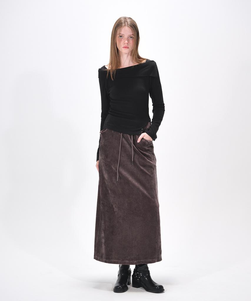 Etmont Velvet Banding Logo Skirt, Wine Brown