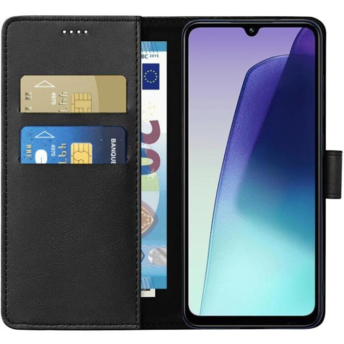 Hülle - Phonillico® - Xiaomi Redmi 14C - Geldbörse Schwarz - Lederoptik - Semi-hart