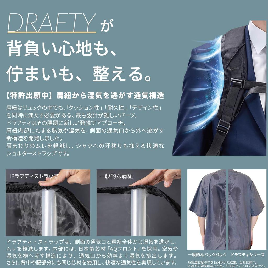 Drafty Business Backpack for Men PC Breathable Business Trip Item In [Hideo Wakamatsu] - Lightweight, Expandable, 17L, Compatible, Straps, Carry-on