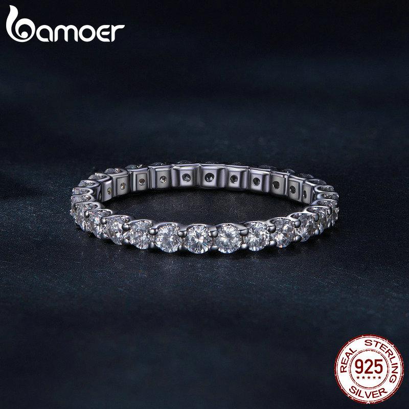 BAMOER Full Eternity Moissanite Ring Lab Diamond Engagement Band for Women 925 Sterling Silver Anniversary Fine Jewelry Gift