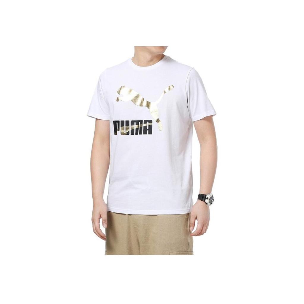 Puma Sporty Casual Foil Logo Print Crew Neck T-Shirt Men Tops White 532280-02