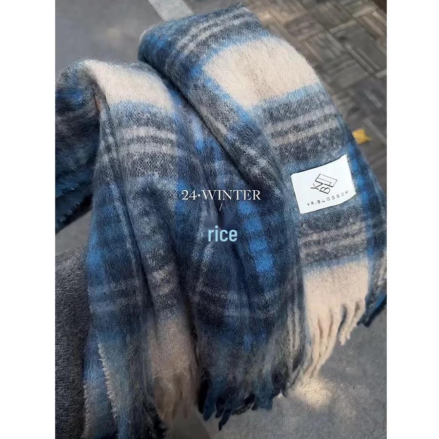 2025 Sea Salt Blue Korean Style Plush Scarf: Cozy Autumn/Winter Women's Shawl, Perfect Warm Gift for Girls