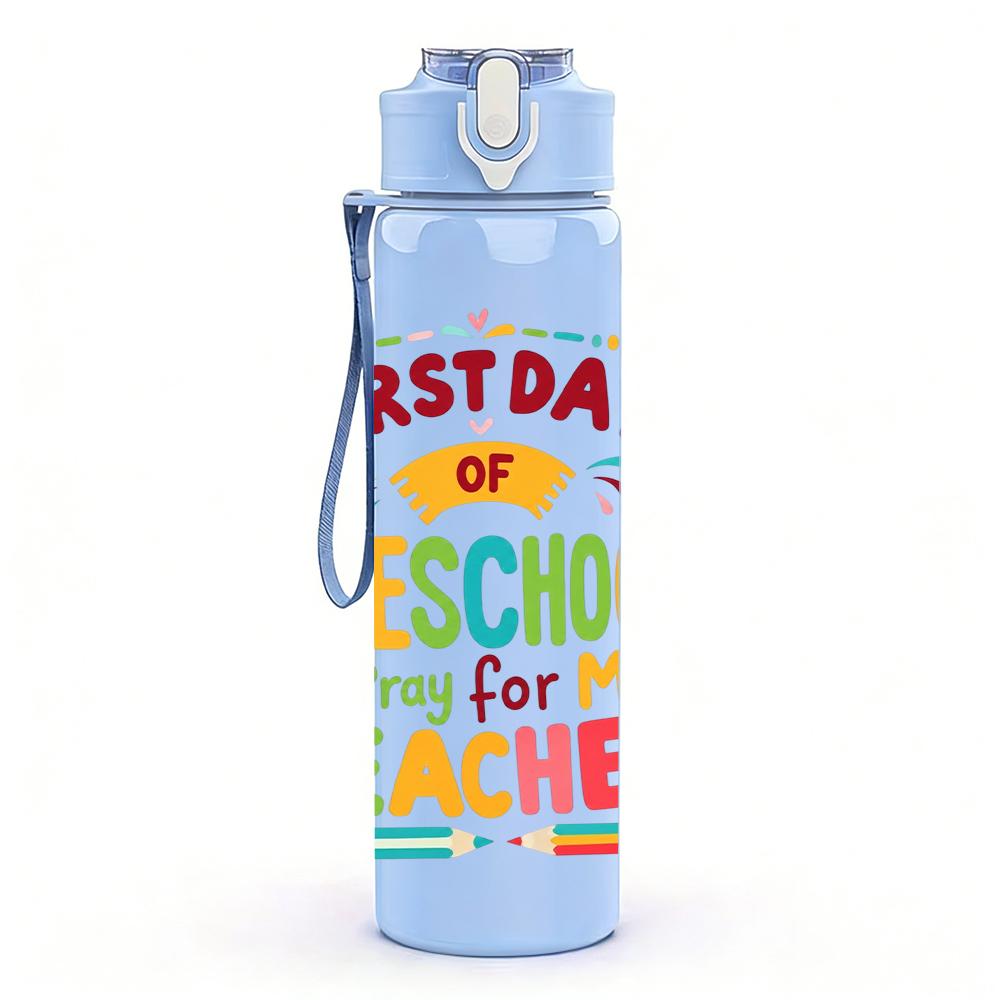 1PC Preschool Teacher Letter Print 750ml Color Plastic Water Bottle Leakproof Flip Straw Lid For Sports Office Home Use