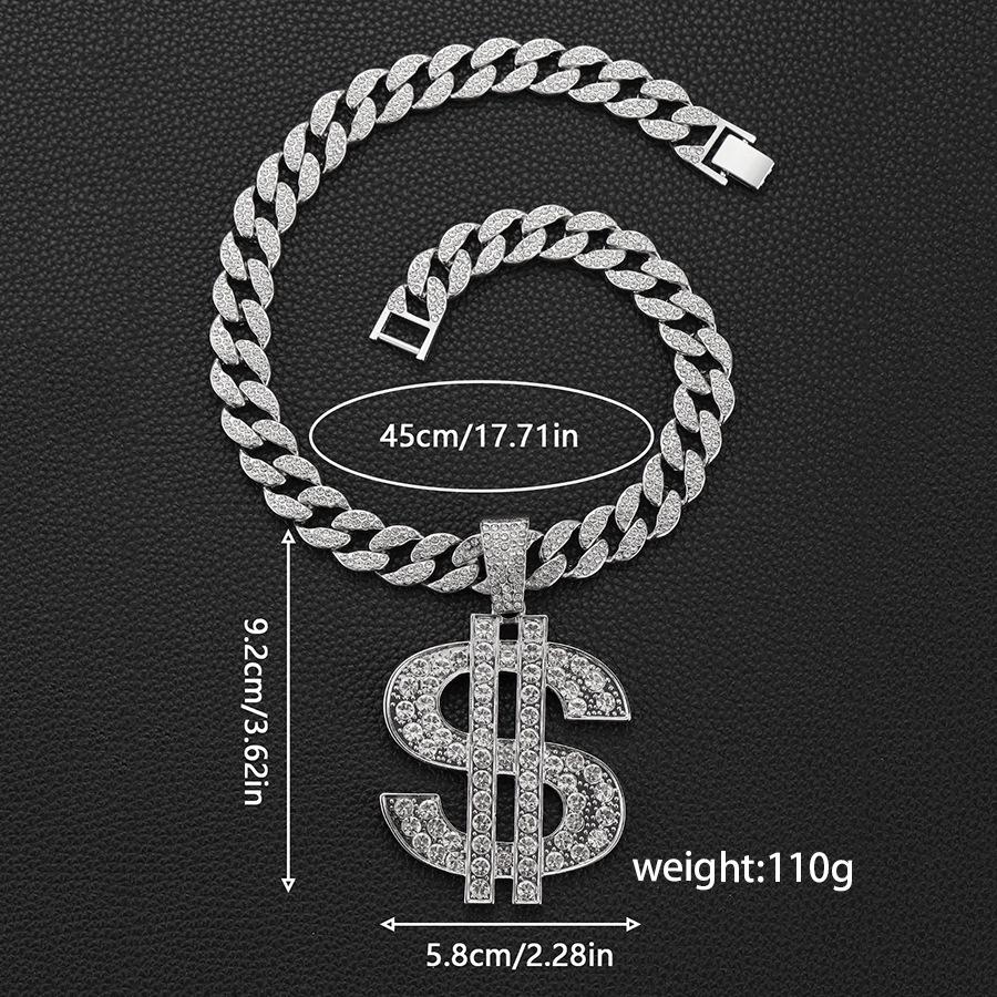 Exaggerated US Dollar Sign Hip Hop Necklace with Diamond Inlays - Trendy Alloy Pendant for Men