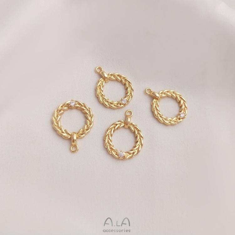 14K Gold-Filled Zircon Wheat Ear Pendant Necklace & Earring Charm Accessories