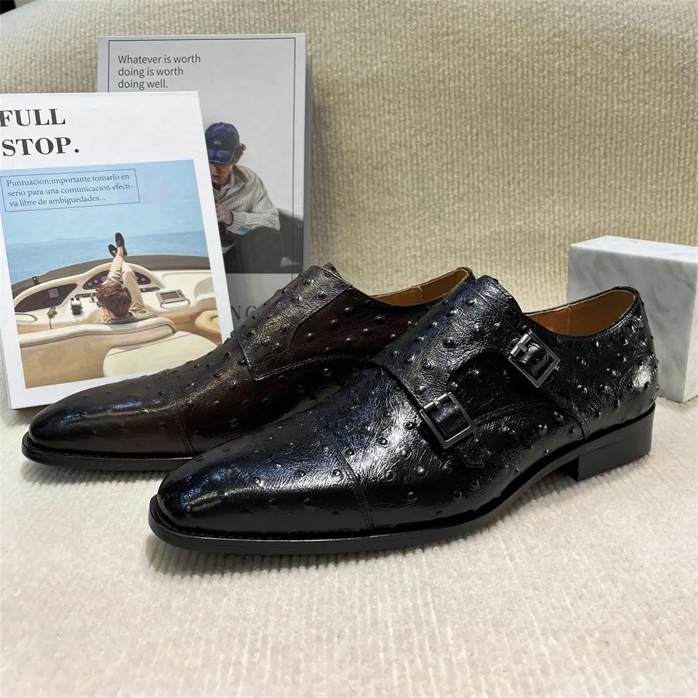 Fashion Men's Pointed Python Pattern Genuine Leather Monk Shoes Double Buckle Formal Shoes for Business Office And Banquet