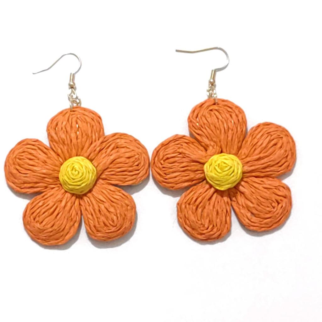 Hand-Woven Raffia Flower Earrings: Colorful, Sweet, Exaggerated Drops