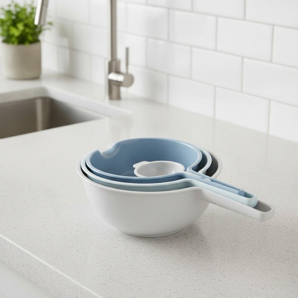 4PCS/Set Comfortable Grip Salad Bowls With Handle Flour Mixing Basin Drip Basin  Fruit