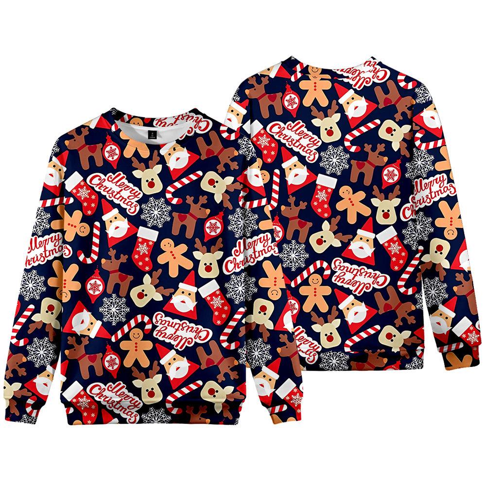 Europe, America, autumn and winter new Christmas versatile crew neck sweater 3D digital printing Santa loose long-sleeved jacket