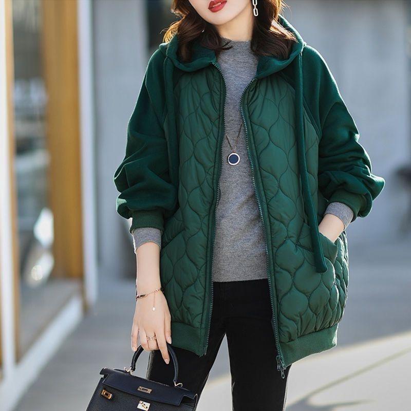 Large Size New Style Hooded Stitching Down Padded Jacket Thick Jacket Padded Jacket Fashion Large Size Loose Fashion Women's Clothing