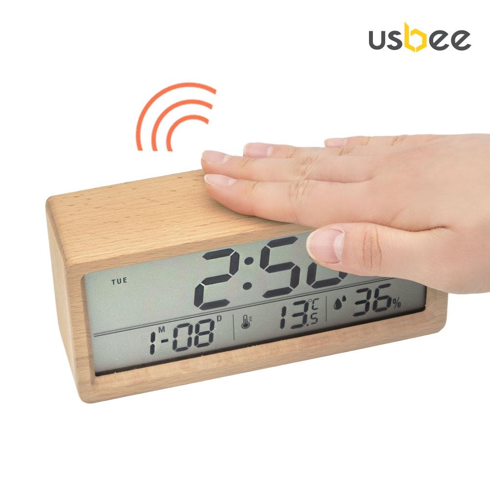 Yujeubi Real Wood Lcd Temperature And Humidity Alarm Clock