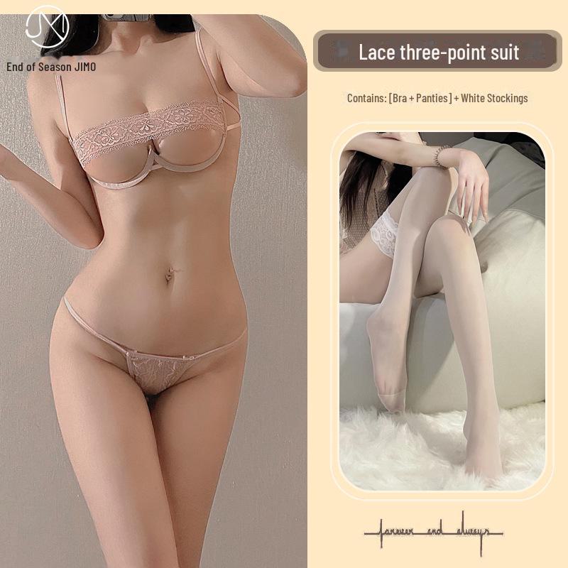 Steel-Supported Lace Lingerie Set with Open Crotch