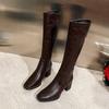 Boots Women's 2025 New Winter Knight Boots High Heel Womens Boot Thick Heel Square Head Brown Over Knee-High for Women