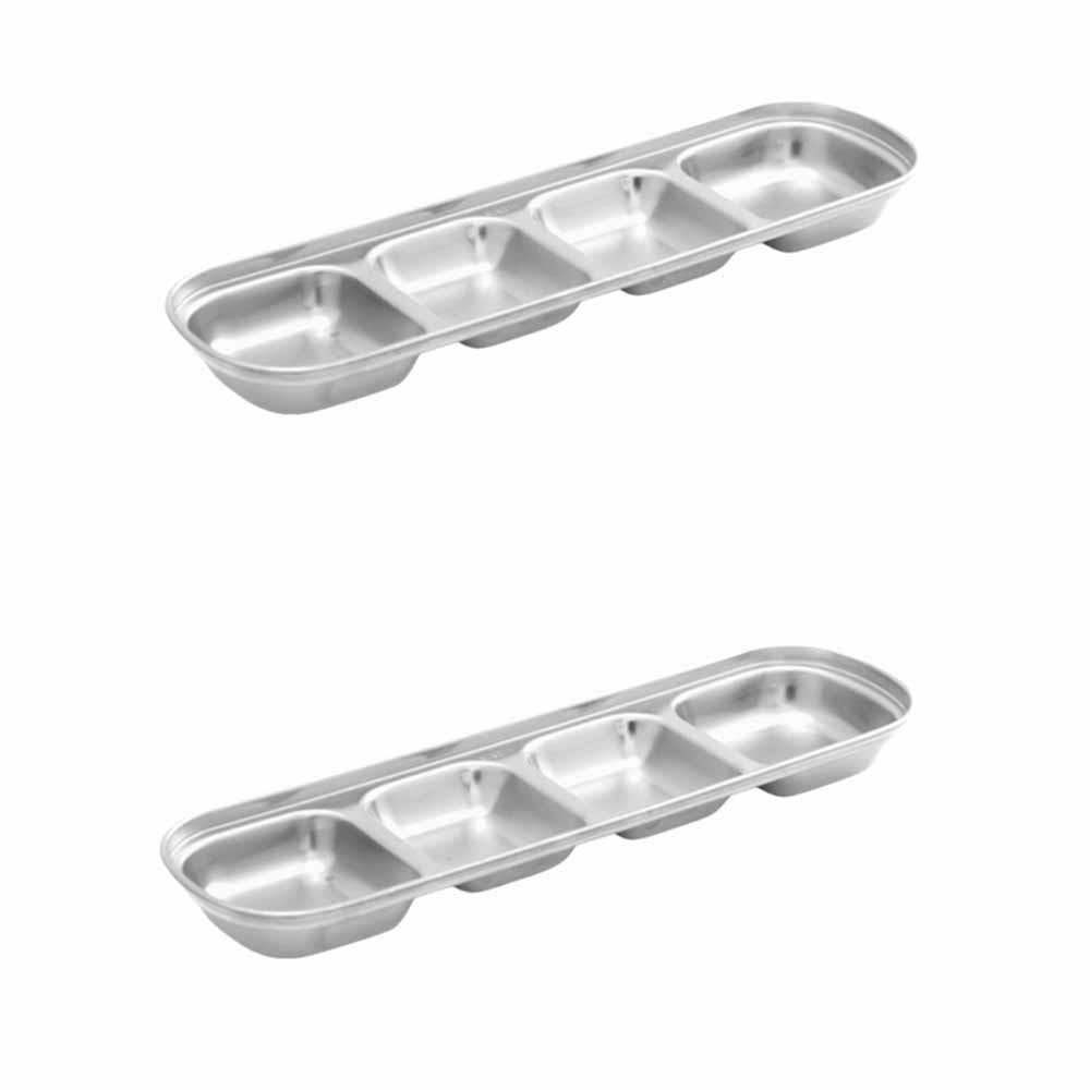 2Pcs 2/3/4 Grid Seasoning Dish Stainless Steel Sauce Plate  Restaurant Use