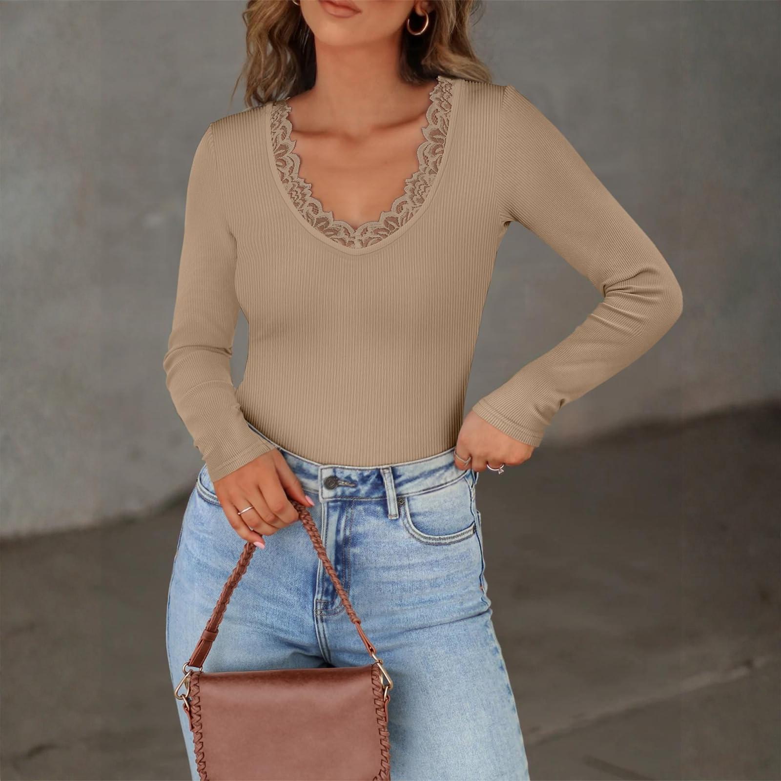 

Женский модный однотонный топ с длинным рукавом M хаки