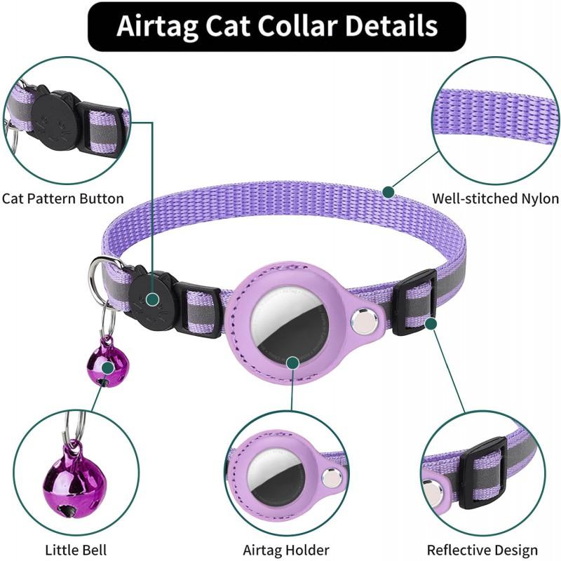 Pet Tracker Collar Set With Airtag Holder Anti-Lost GPS Locator Cats Striped Nylon Bell