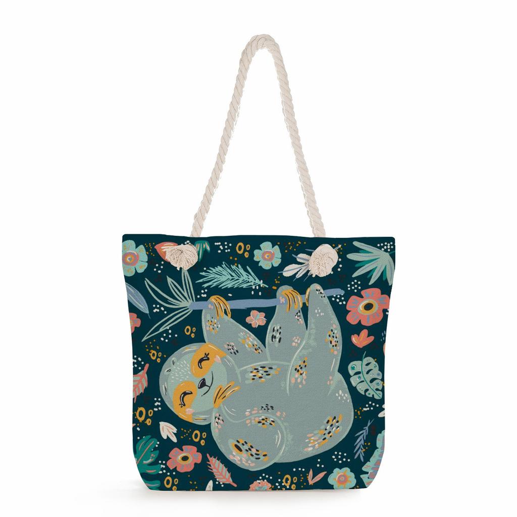 Multifunctional sloth Printed Thick Rope Shoulder Beach Bag Casual large capacity handbag 0121