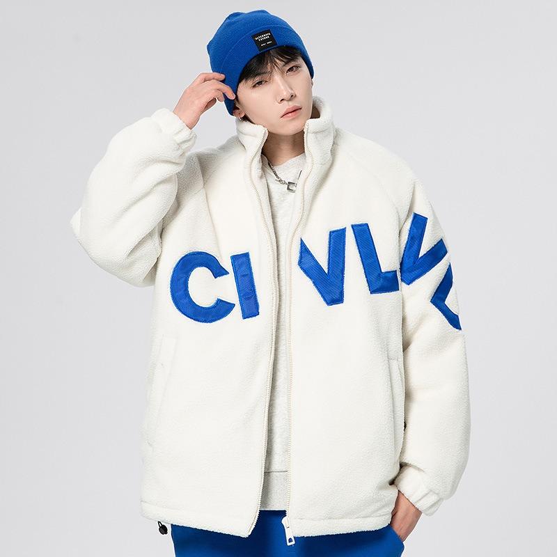 Winter Granular Fleece Jacket Men's Winter Fashion Stand-up Collar Winter Warm Thickened Cotton Clothes Lamb Wool Cotton Clothes
