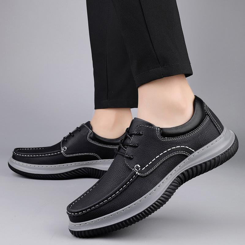 Fashion New Male Lace-Up Business Flats High Quality Men Shoe Genuine Leather Mens Casual Shoes All-match Male Comfortable Walking Shoe