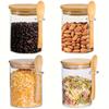 4pcs Set Glass Sealed Jars with Spoons & Bamboo Lids - Leakproof Kitchen Storage for Grains, Tea, Coffee Beans & Spices