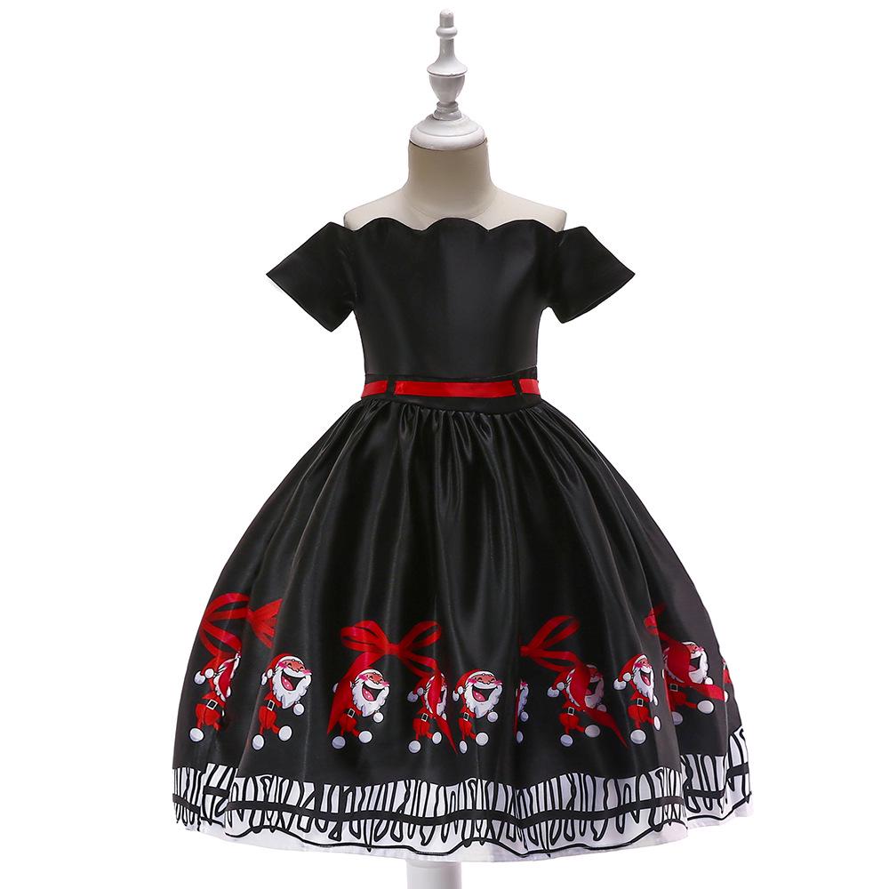 Christmas Children'S Dress Cartoon Printed Satin Cloth Performance Christmas Dance Performance Dress