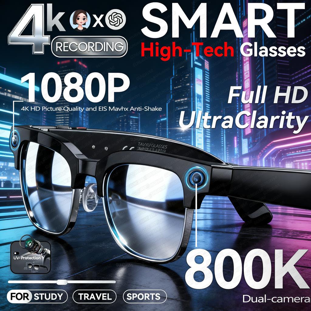 2026 New 4k HD 800W Camera Smart Glasses Men 100+Language Translation 1080P Shoot Video WIFI Transmission Music Player Call Glasses