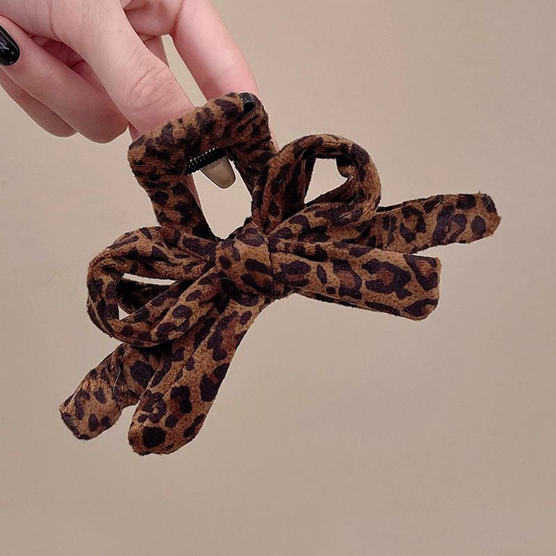 Vintage Leopard Print Bow Shark Clip Hair Clipper for Women New Edition Bangs Claws Clip High-End Winter Hair Accessories
